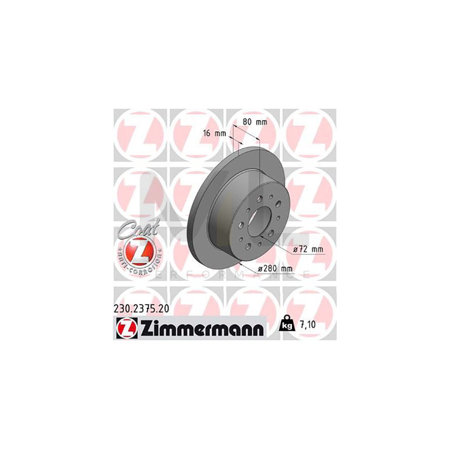 ZIMMERMANN COAT Z 230.2375.20 Brake Disc Solid, Coated  - 1 piece