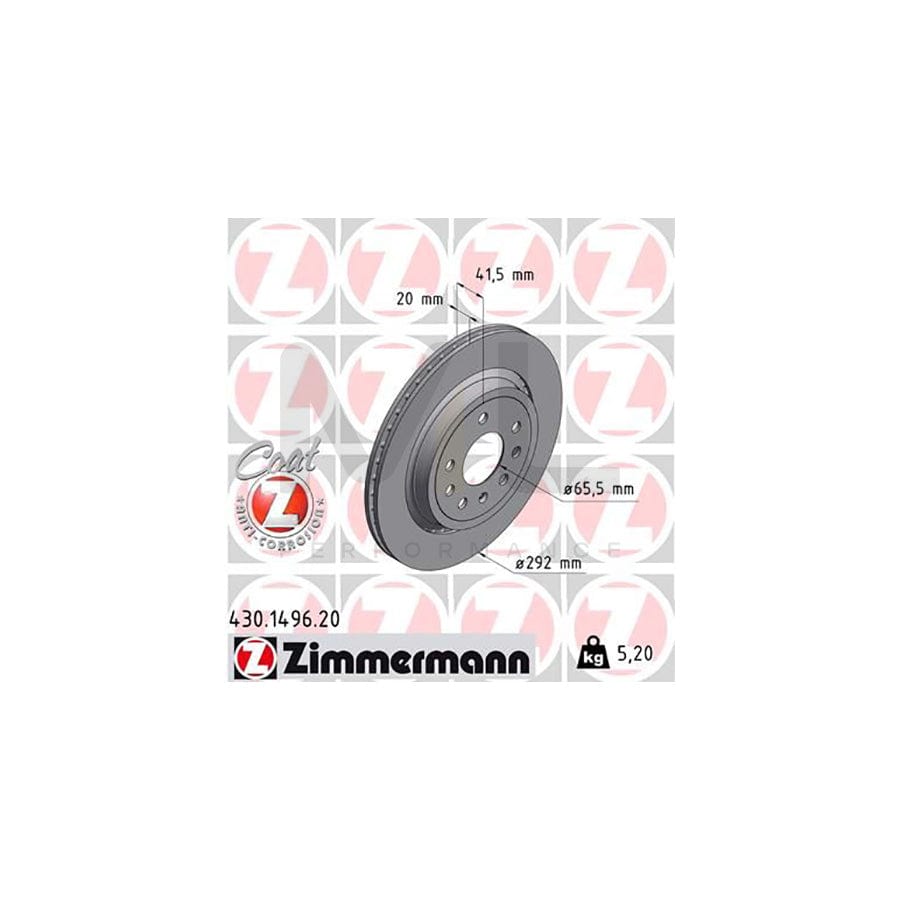 ZIMMERMANN COAT Z 430.1496.20 Brake Disc Externally Vented, Coated  - 1 piece