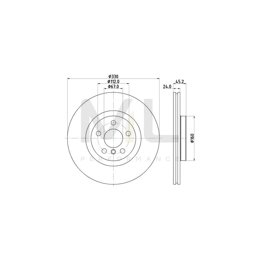HELLA PRO 8DD 355 122-641 Brake Disc Internally Vented, Coated, without wheel hub, without wheel studs