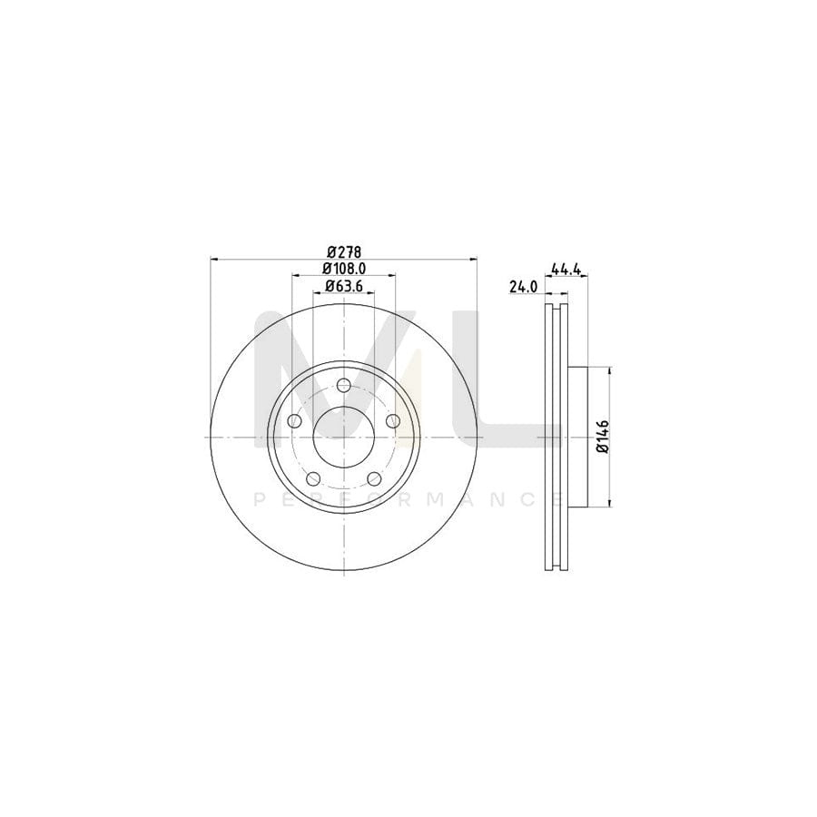 HELLA 8DD 355 110-281 Brake Disc Internally Vented, without wheel hub, without wheel studs