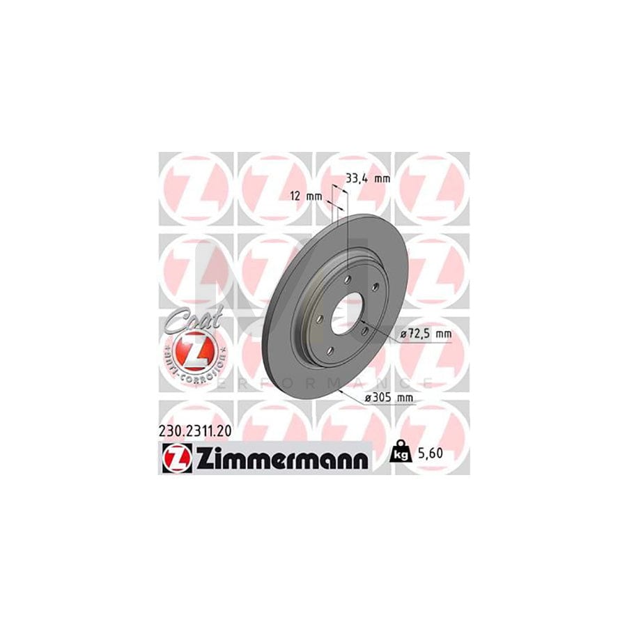 ZIMMERMANN COAT Z 230.2311.20 Brake Disc Solid, Coated  - 1 piece