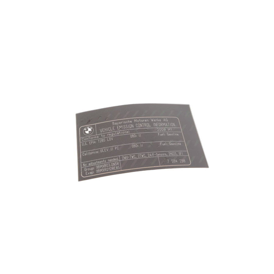 Genuine BMW 71227594298 E90 E93 E86 Label "Exhaust Emission" MJ09/N52 (Inc. Z4 3.0i, 328xi & 323i) | ML Performance US Car Parts