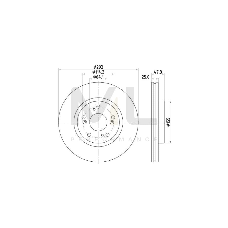 HELLA PRO 8DD 355 119-571 Brake Disc for HONDA CIVIC Internally Vented, Coated, without wheel hub, without wheel studs