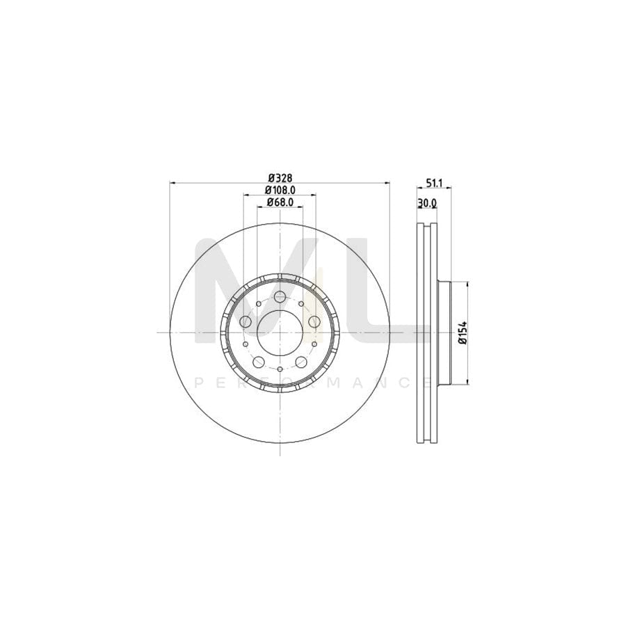 HELLA 8DD 355 125-581 Brake Disc for VOLVO XC90 I (C, 275) Externally Vented, Coated, High-carbon, without wheel hub, without wheel studs