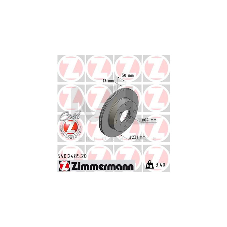 ZIMMERMANN COAT Z 540.2485.20 Brake Disc Internally Vented, Coated  - 1 piece