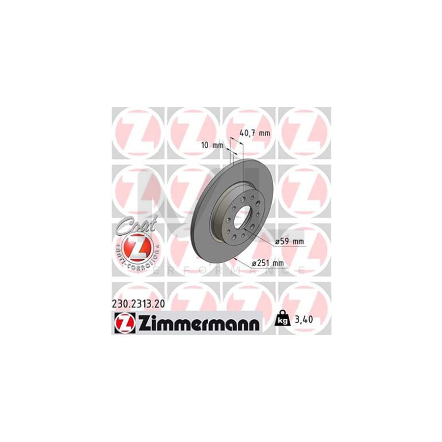 ZIMMERMANN COAT Z 230.2313.20 Brake Disc Solid, Coated  - 1 piece