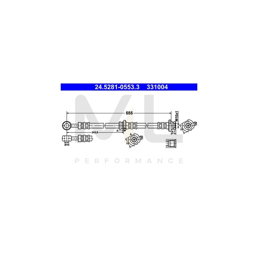 ATE 24.5281-0553.3 Brake Hose for NISSAN ALMERA 555mm, M10x1