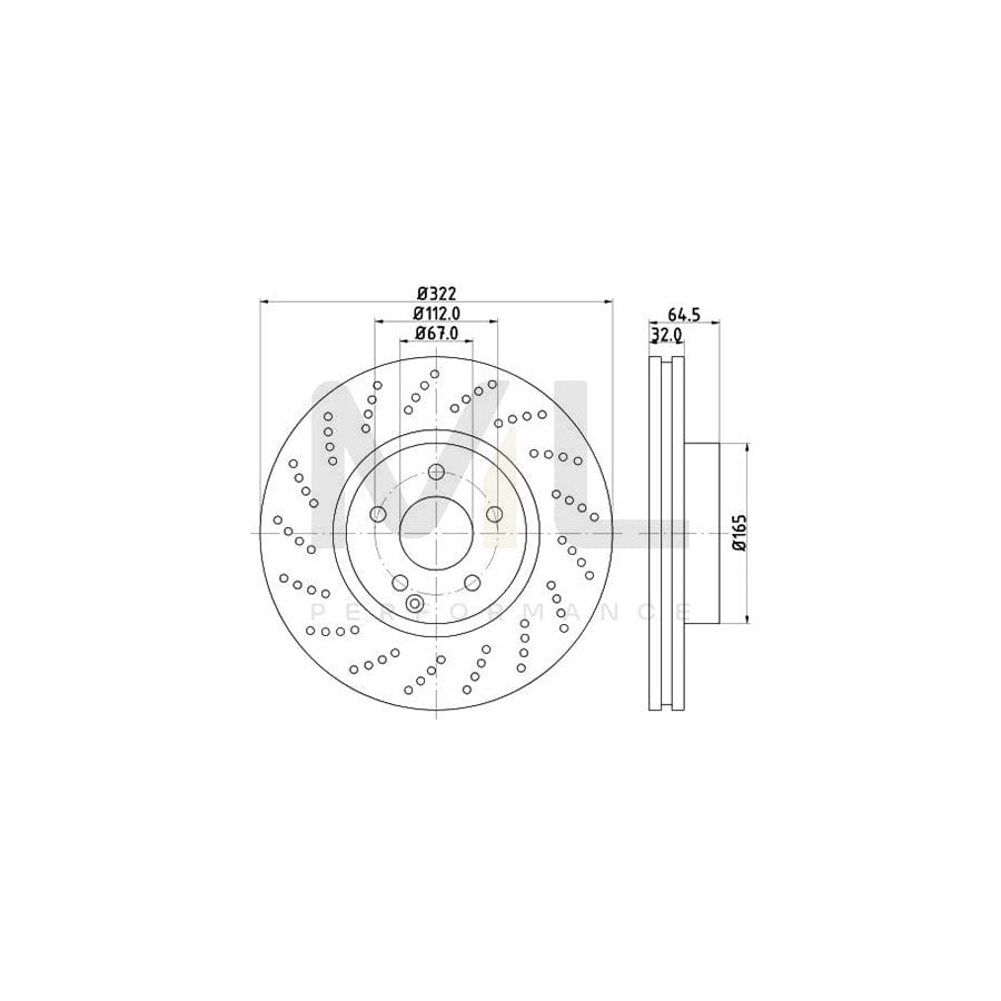 HELLA 8DD 355 114-231 Brake Disc Internally Vented, Perforated, without wheel hub, without wheel studs