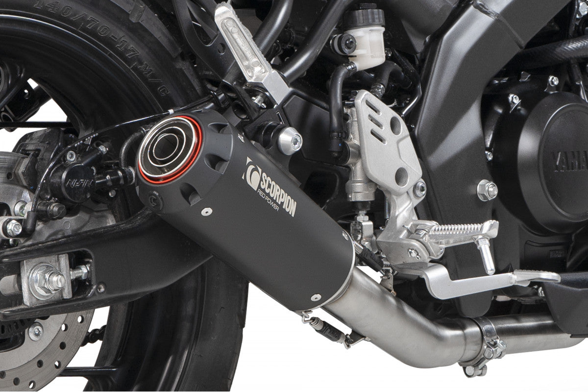 Scorpion PYA117SYSBCER Yamaha XSR-125 Red Power Full System - Black Ceramic Coated Sleeve | ML Performance US US