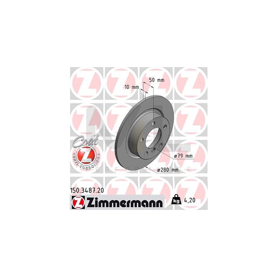 ZIMMERMANN COAT Z 150.3487.20 Brake Disc Solid, Coated, High-carbon  - 1 piece