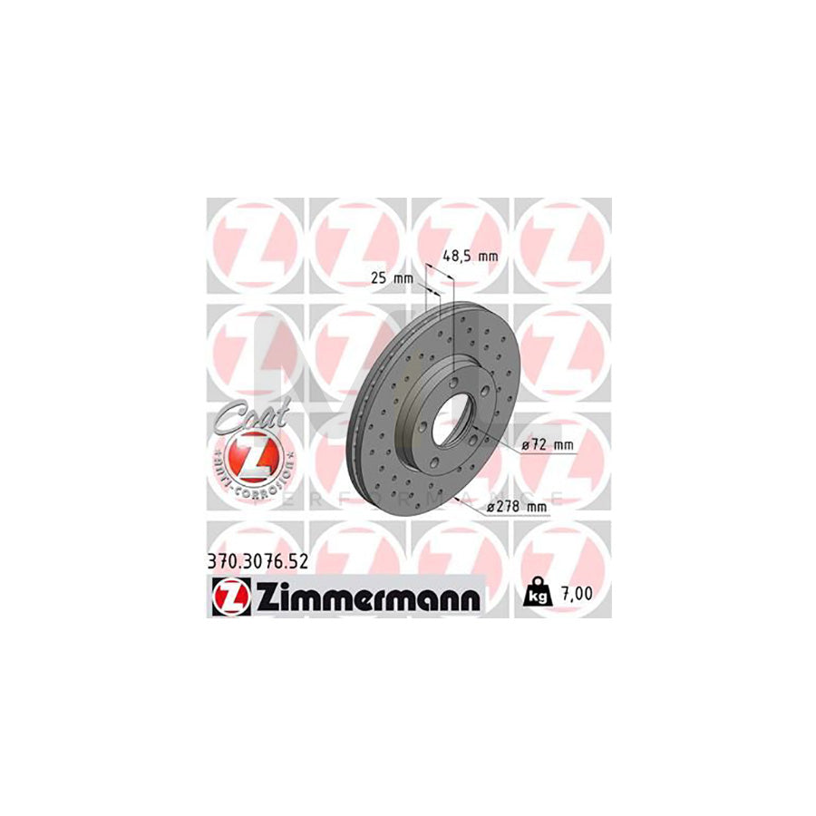ZIMMERMANN SPORT COAT Z 370.3076.52 Brake Disc Internally Vented, Perforated, Coated, High-carbon  - 1 piece