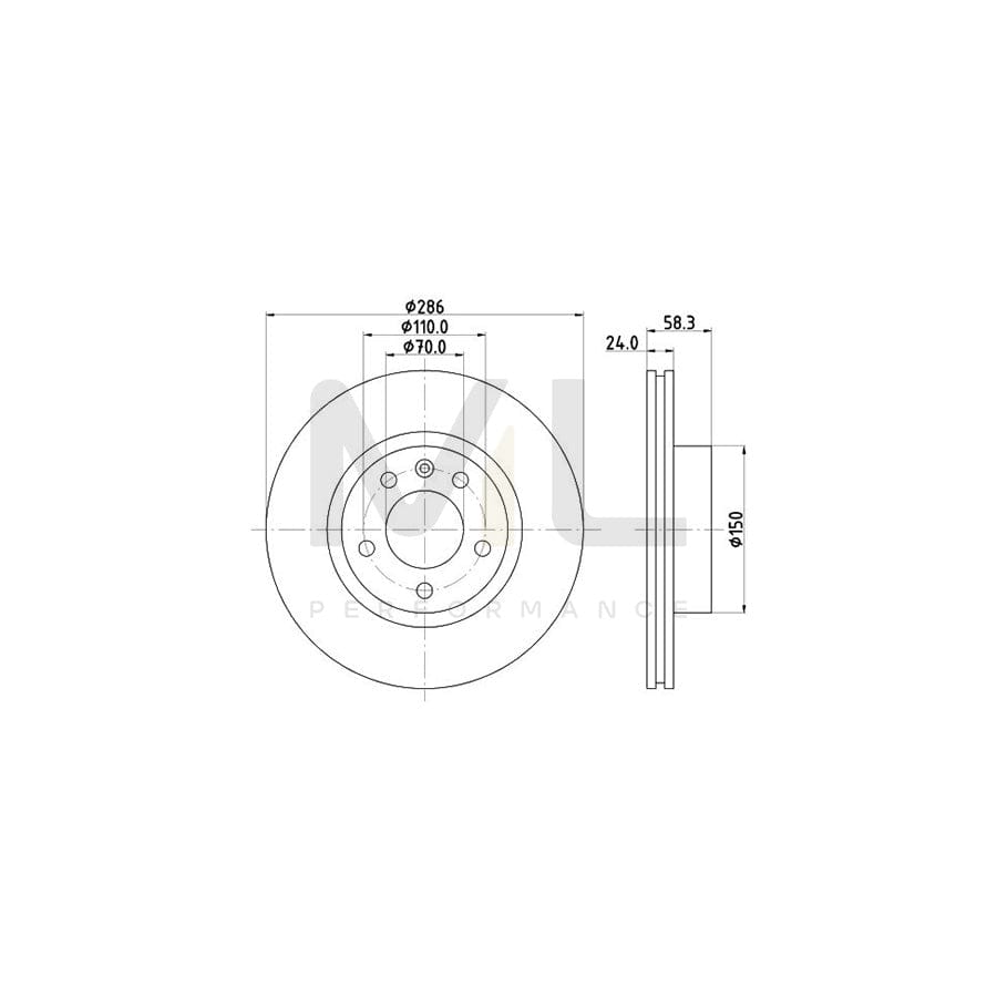 HELLA PRO 8DD 355 103-721 Brake Disc Internally Vented, Coated, without wheel hub, without wheel studs