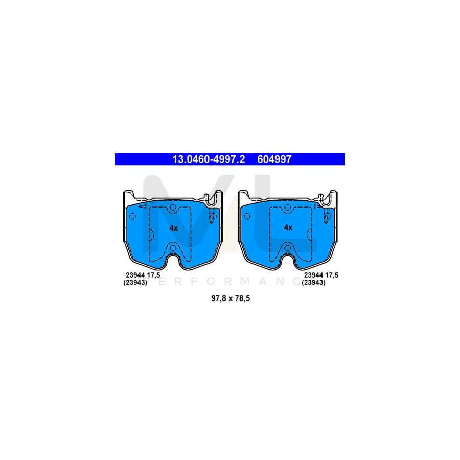 ATE 13.0460-4997.2 Brake pad set excl. wear warning contact, prepared for wear indicator