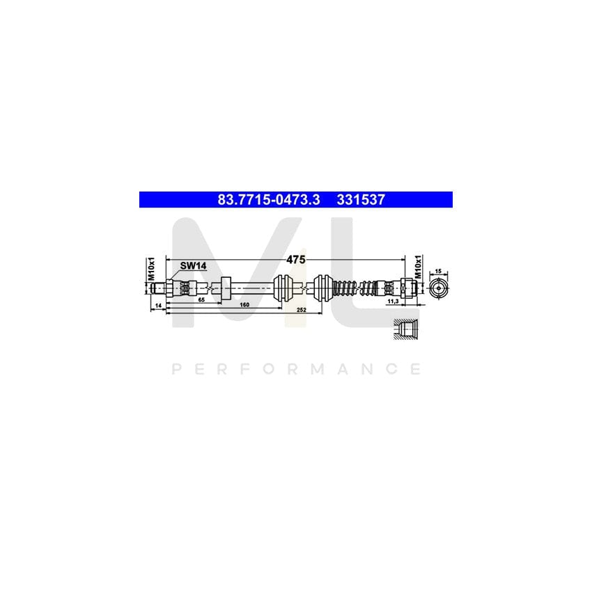 ATE 83.7715-0473.3 Brake Hose 475mm, M10x1