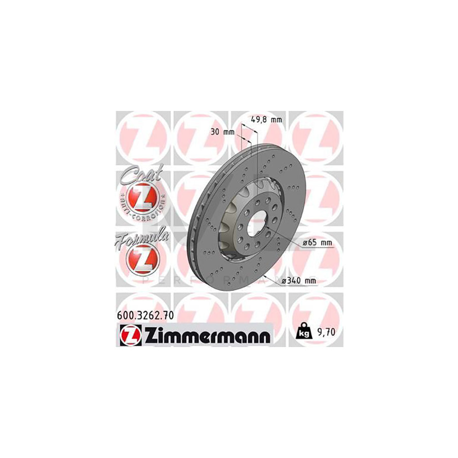 ZIMMERMANN 600.3262.70 Brake Disc Internally Vented, Perforated, Two-piece brake disc, Coated, Alloyed / High-carbon  - 1 piece