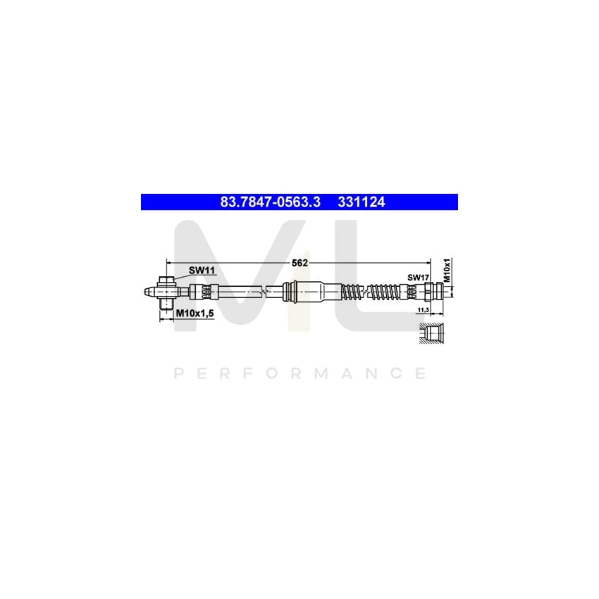 ATE 83.7847-0563.3 Brake Hose 562mm, M10x1