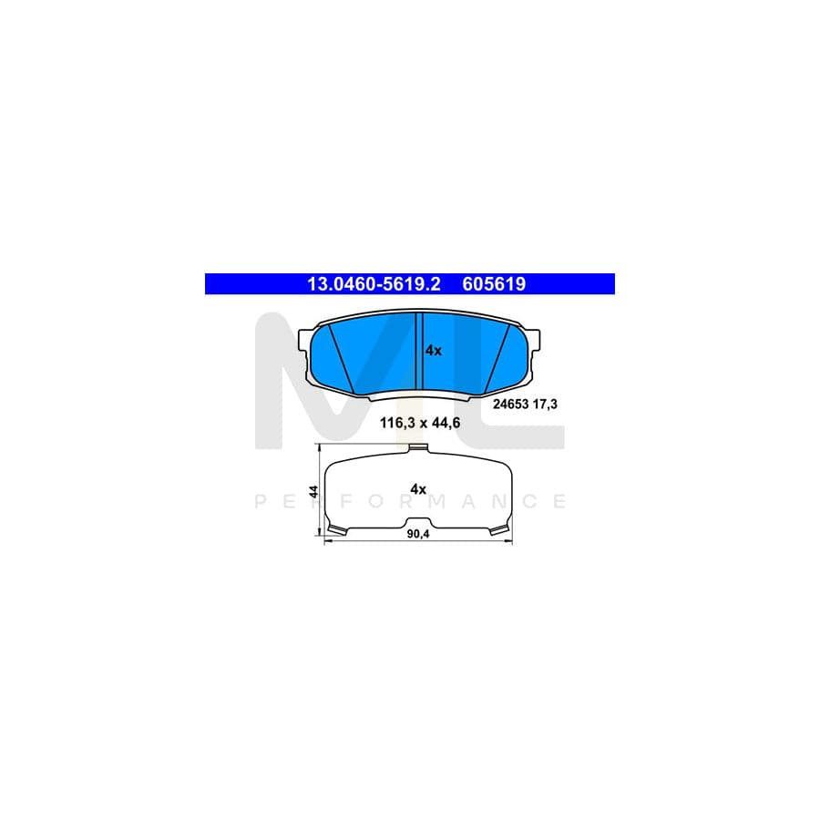 ATE 13.0460-5619.2 Brake pad set excl. wear warning contact, not prepared for wear indicator, with anti-squeak plate