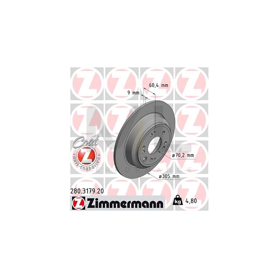 ZIMMERMANN COAT Z 280.3179.20 Brake Disc for HONDA ACCORD Solid, Coated  - 1 piece