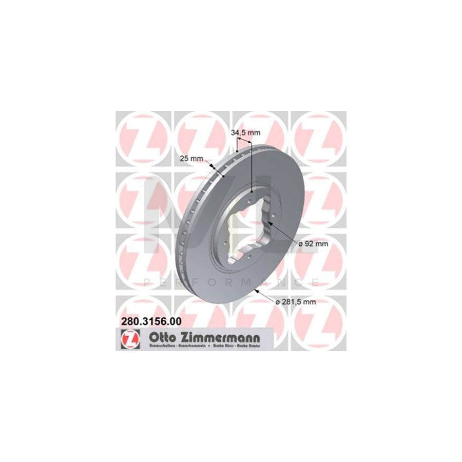 ZIMMERMANN 280.3156.00 Brake Disc for HONDA ACCORD Internally Vented  - 1 piece
