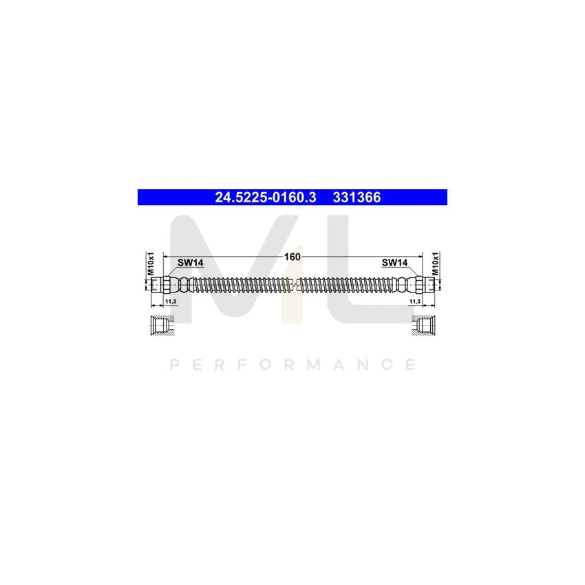 ATE 24.5225-0160.3 Brake Hose for VW TRANSPORTER 160mm