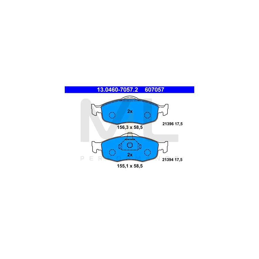 ATE 13.0460-7057.2 Brake pad set excl. wear warning contact, not prepared for wear indicator
