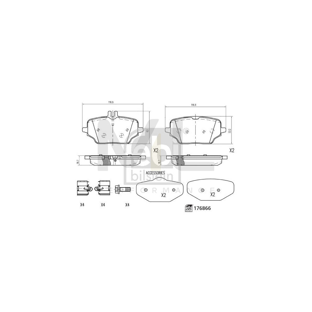 Febi Bilstein 176866 Brake Pad Set Suitable For Mercedes Benz Gle (W167) Rear Axle, Prepared For Wear Indicator, With Attachment Material
