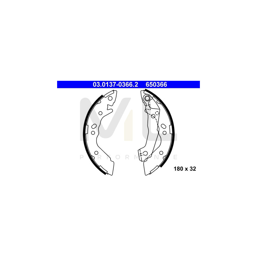 ATE 03.0137-0366.2 Brake Shoe Set for HYUNDAI PONY with lever