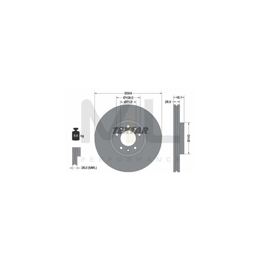 TEXTAR PRO 92232303 Brake Disc Internally Vented, Coated, without wheel hub, without wheel studs | ML Performance Car Parts