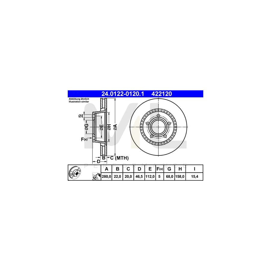 ATE 24.0122-0120.1 Brake Disc Vented, Coated, Alloyed / High-carbon  - 1 piece