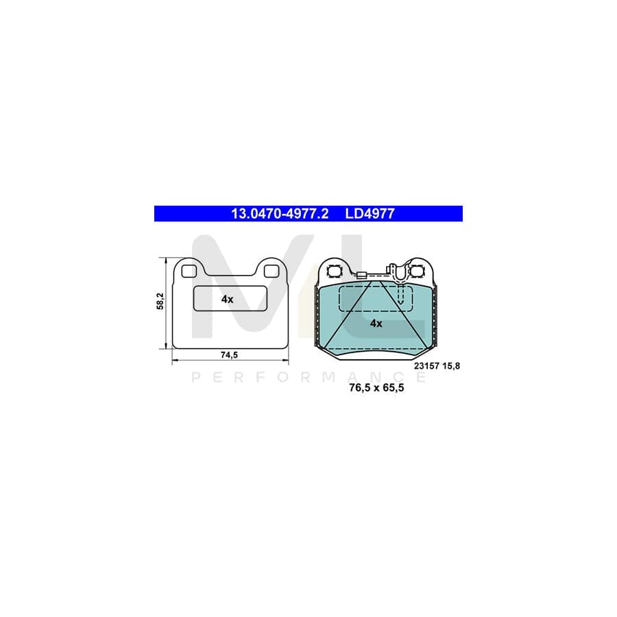 ATE Ceramic 13.0470-4977.2 Brake pad set suitable for MERCEDES-BENZ ML-Class (W163) excl. wear warning contact, prepared for wear indicator, with accessories