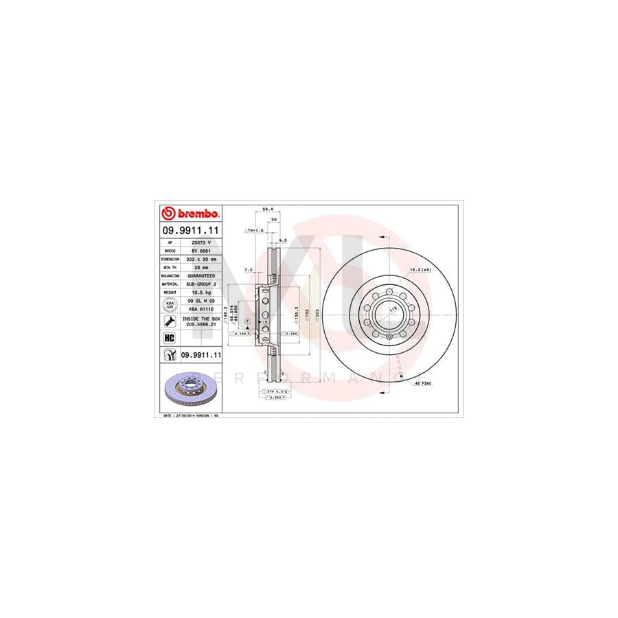 BREMBO COATED DISC LINE 09.9911.11 Brake Disc Internally Vented, Coated, High-carbon, with bolts/screws | ML Performance Car Parts