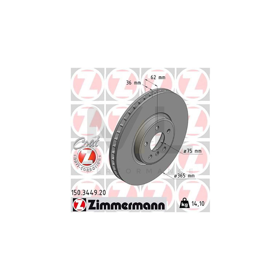 ZIMMERMANN COAT Z 150.3449.20 Brake Disc Internally Vented, Coated, High-carbon  - 1 piece