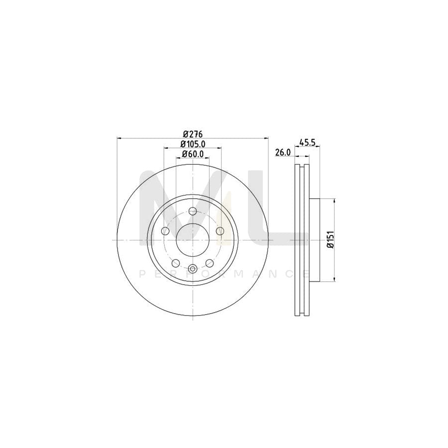 HELLA PRO 8DD 355 116-351 Brake Disc Internally Vented, Coated, without wheel hub, without wheel studs