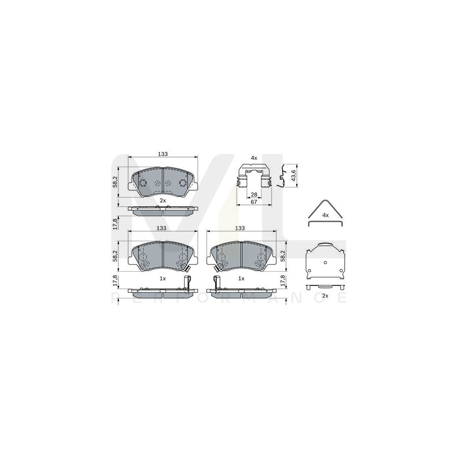 Bosch 0986424951 Brake Pad Set For With Acoustic Wear Warning, With Anti-Squeak Plate, With Spring BP2569 | ML Performance Car Parts