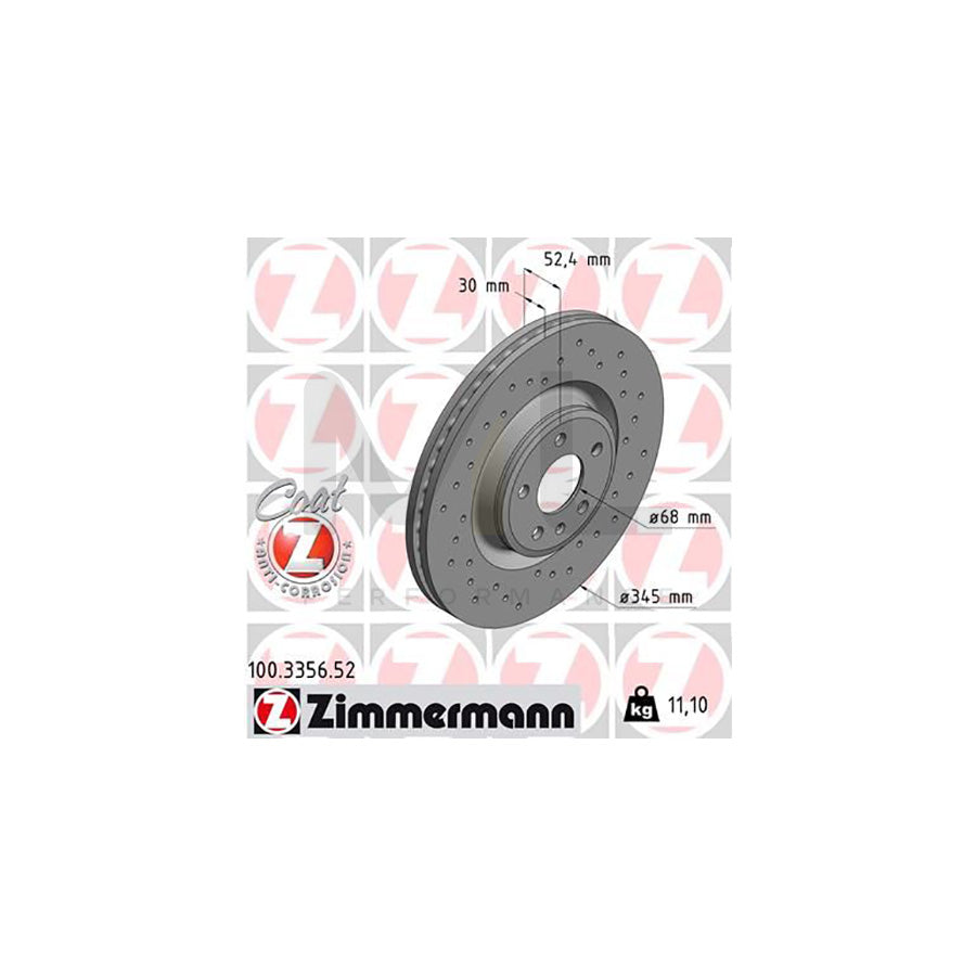 ZIMMERMANN SPORT COAT Z 100.3356.52 Brake Disc Internally Vented, Perforated, Coated, High-carbon  - 1 piece