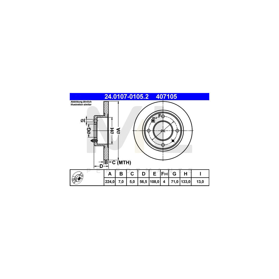 ATE 24.0107-0105.2 Brake Disc for CITROEN BX Solid  - 1 piece