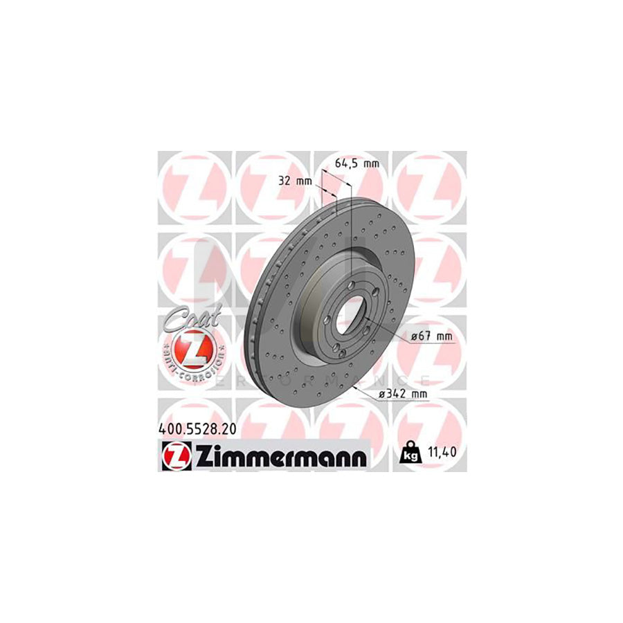ZIMMERMANN 400.5528.20 Brake Disc suitable for MERCEDES-BENZ SL Convertible (R231) Internally Vented, Perforated, Coated  - 1 piece