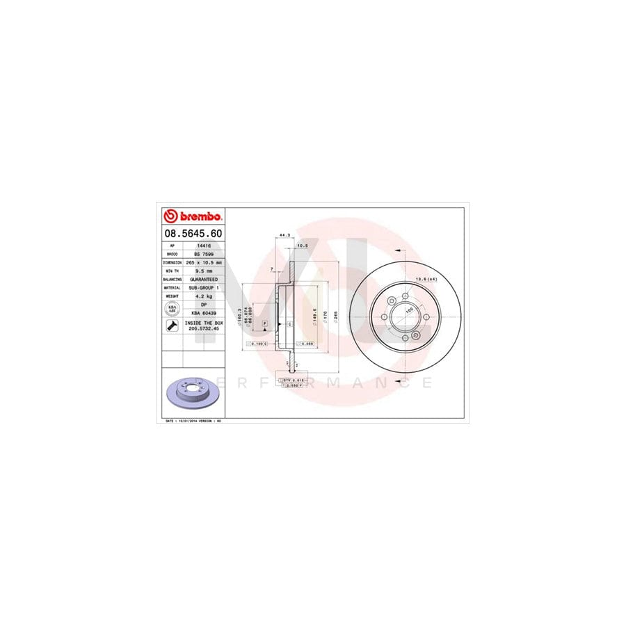 BREMBO 08.5645.60 Brake Disc Solid, with bolts/screws | ML Performance Car Parts