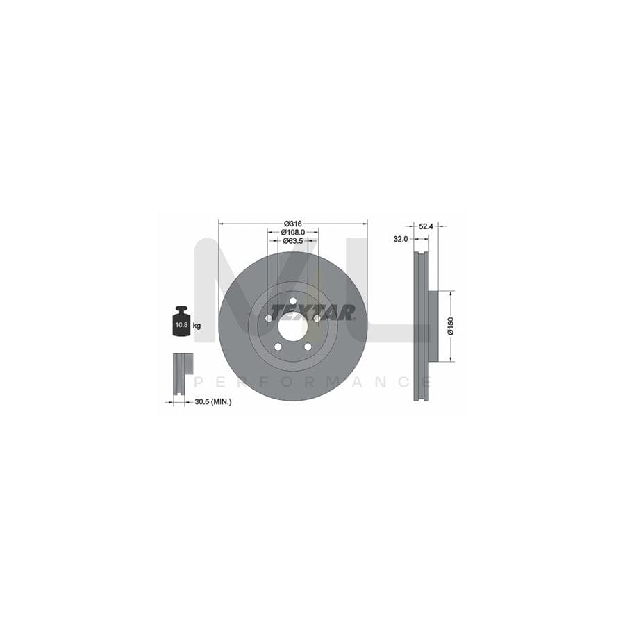 TEXTAR PRO 92293603 Brake Disc Internally Vented, Coated, without wheel hub, without wheel studs | ML Performance Car Parts