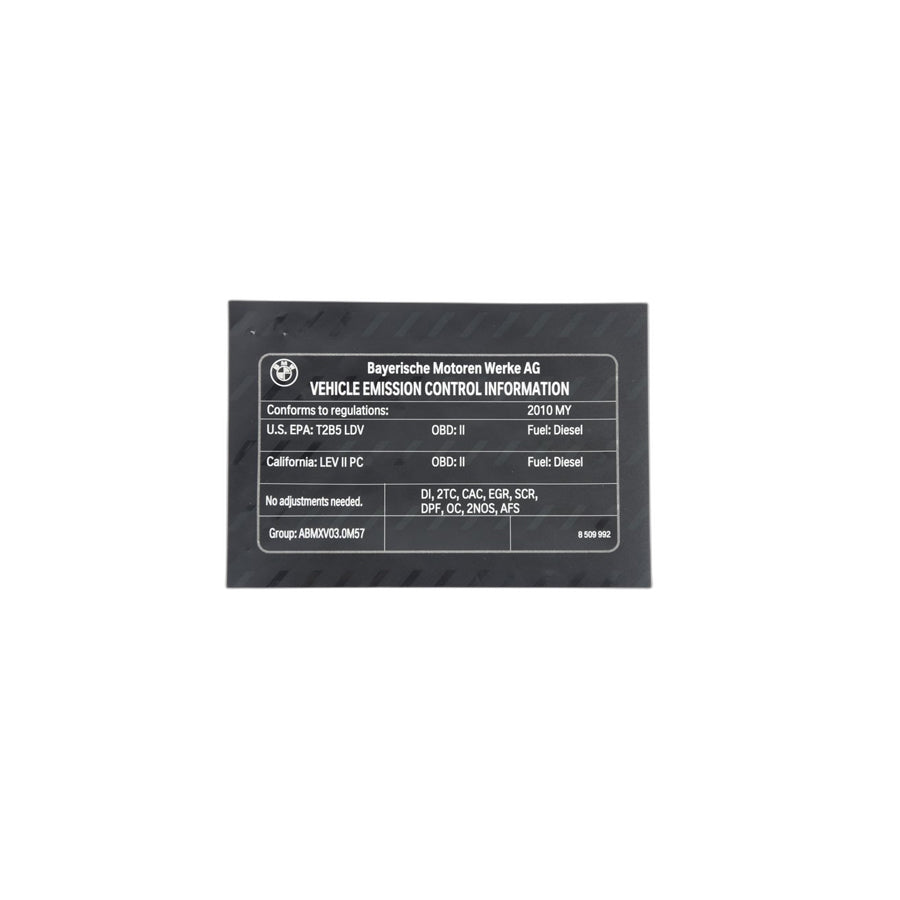 Genuine BMW 71228509992 E90 Label "Exhaust Emission" MY10 (Inc. 335d) | ML Performance US Car Parts