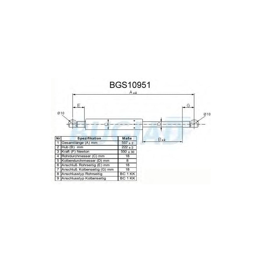 BUGIAD Bgs10951 Tailgate Strut for Hyundai Santa Fe I (Sm)
