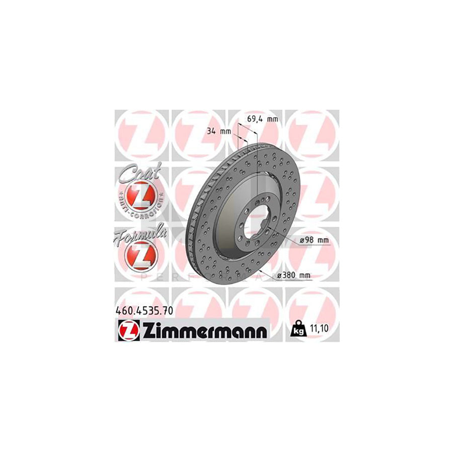ZIMMERMANN 460.4535.70 Brake Disc Perforated, Two-piece brake disc, Vented, Coated, Alloyed / High-carbon