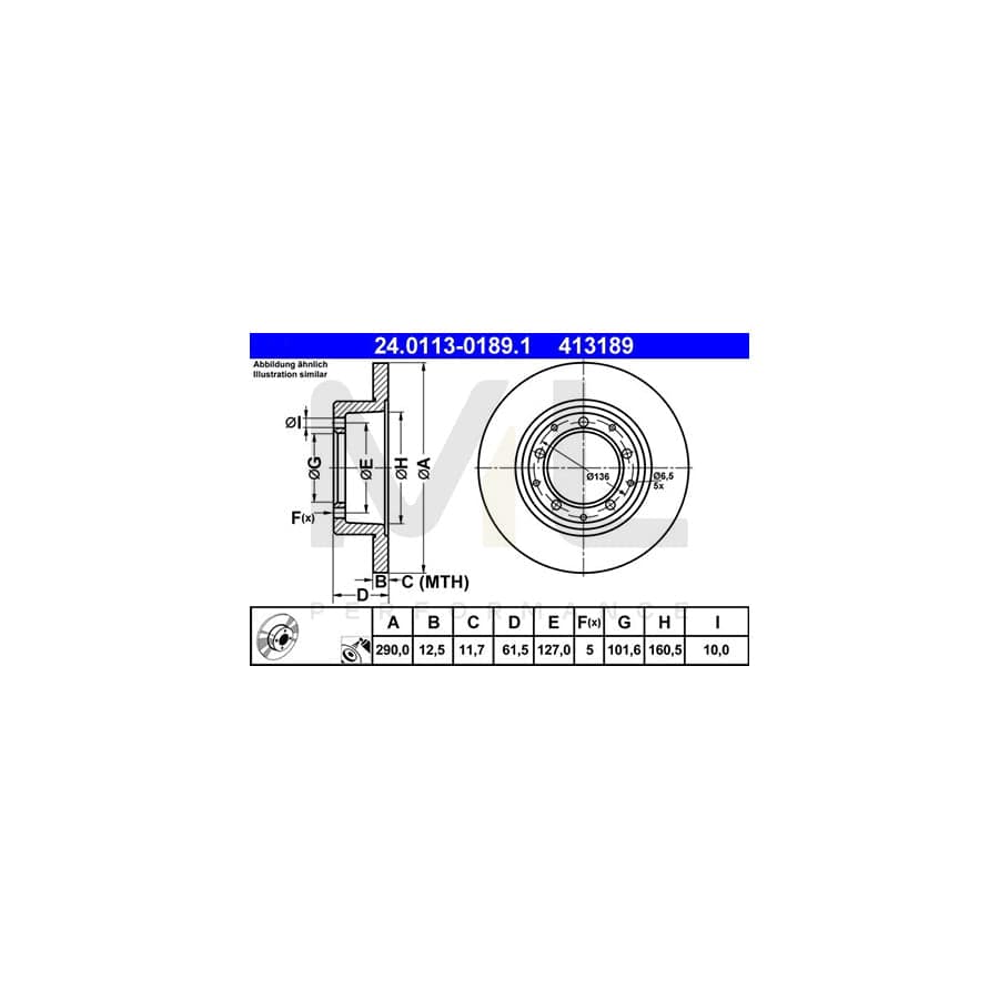 ATE 24.0113-0189.1 Brake Disc Solid, Coated  - 1 piece