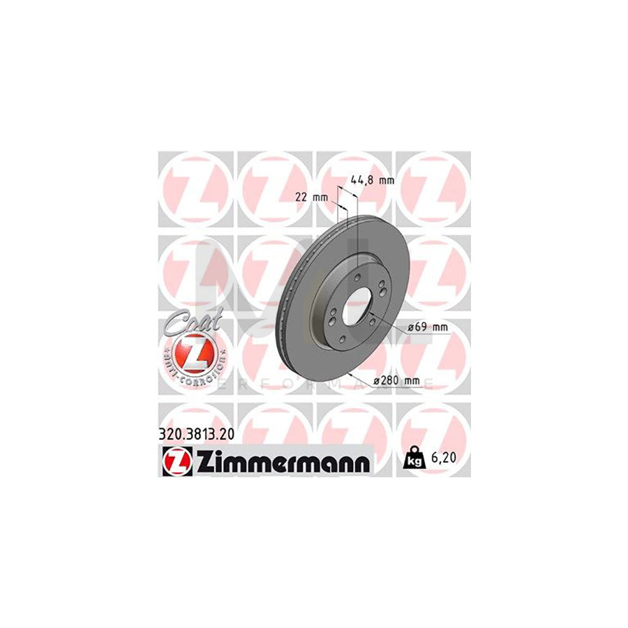 ZIMMERMANN 320.3813.20 Brake Disc Internally Vented, Coated  - 1 piece