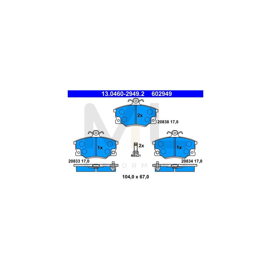 ATE 13.0460-2949.2 Brake pad set incl. wear warning contact, with brake caliper screws