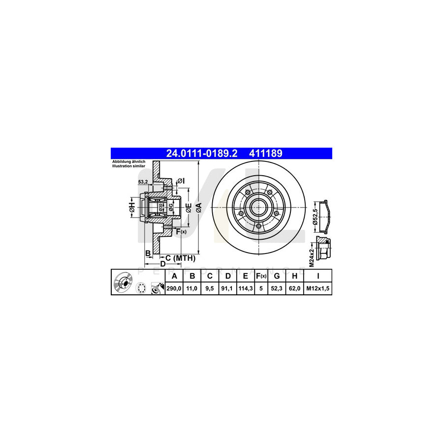 ATE 24.0111-0189.2 Brake Disc Solid, Coated, with ABS sensor ring, with wheel bearing  - 1 piece