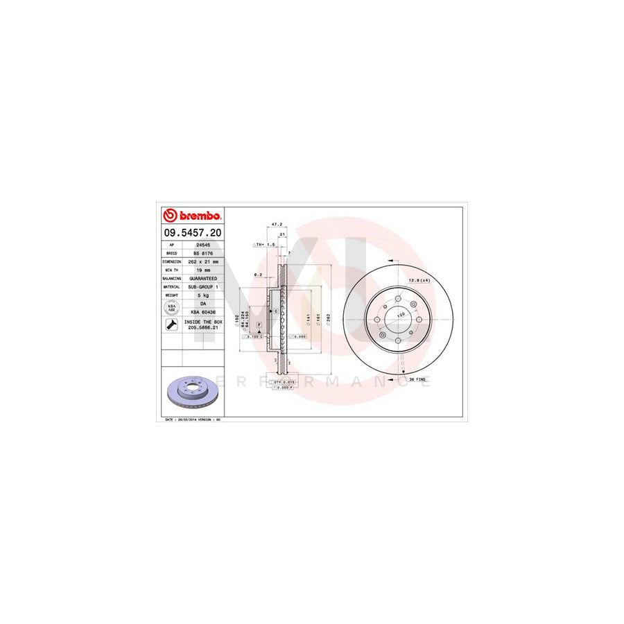 BREMBO 09.5457.20 Brake Disc for HONDA CONCERTO Internally Vented, with bolts/screws | ML Performance Car Parts