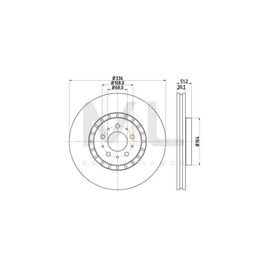 HELLA PRO High Carbon 8DD 355 128-201 Brake Disc for VOLVO XC90 I (C, 275) Externally Vented, Coated, High-carbon, without wheel hub, without wheel studs