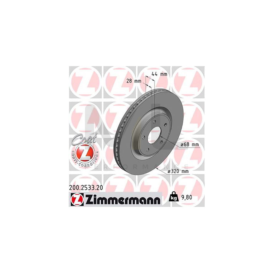ZIMMERMANN COAT Z 200.2533.20 Brake Disc Internally Vented, Coated  - 1 piece