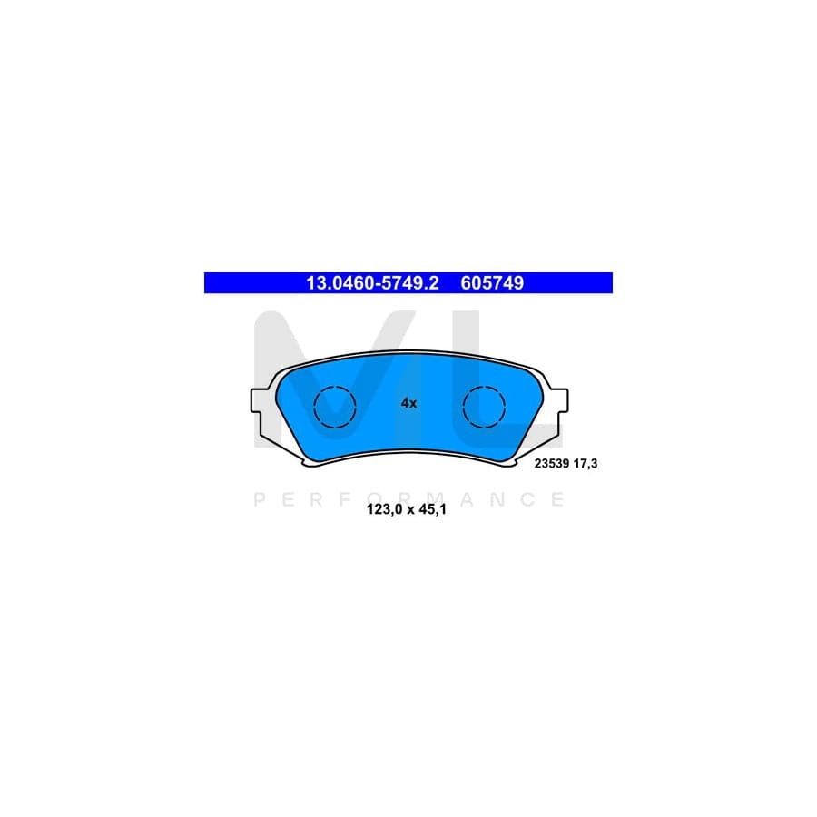 ATE 13.0460-5749.2 Brake pad set excl. wear warning contact, not prepared for wear indicator